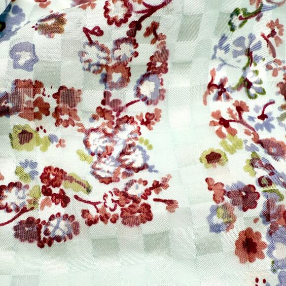 Vtg 1990s Perry Ellis 100% Silk Floral Gingham Scarf 20.5” Square Made in Korea - Picture 6 of 9